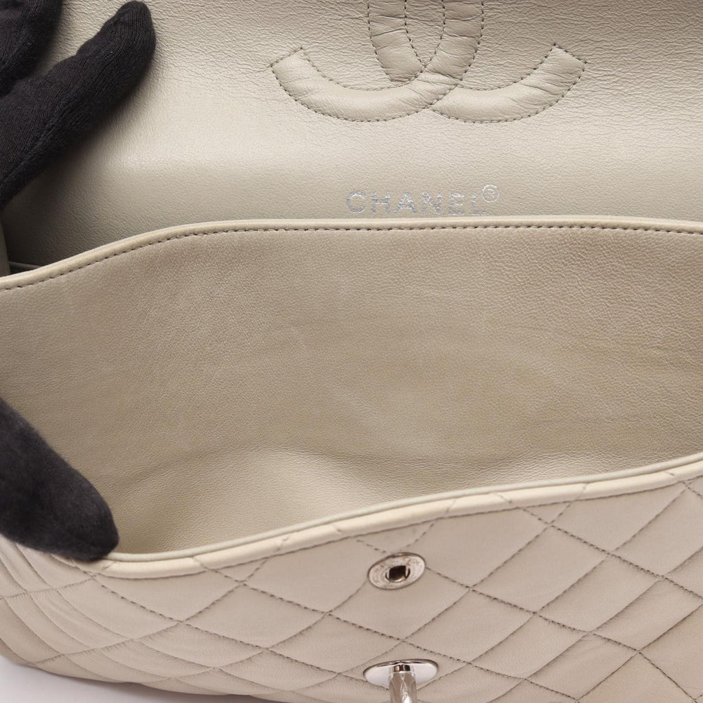 Chanel Shoulder Bag Quilted Double Flap Light Gray Lambskin Chain — view 6