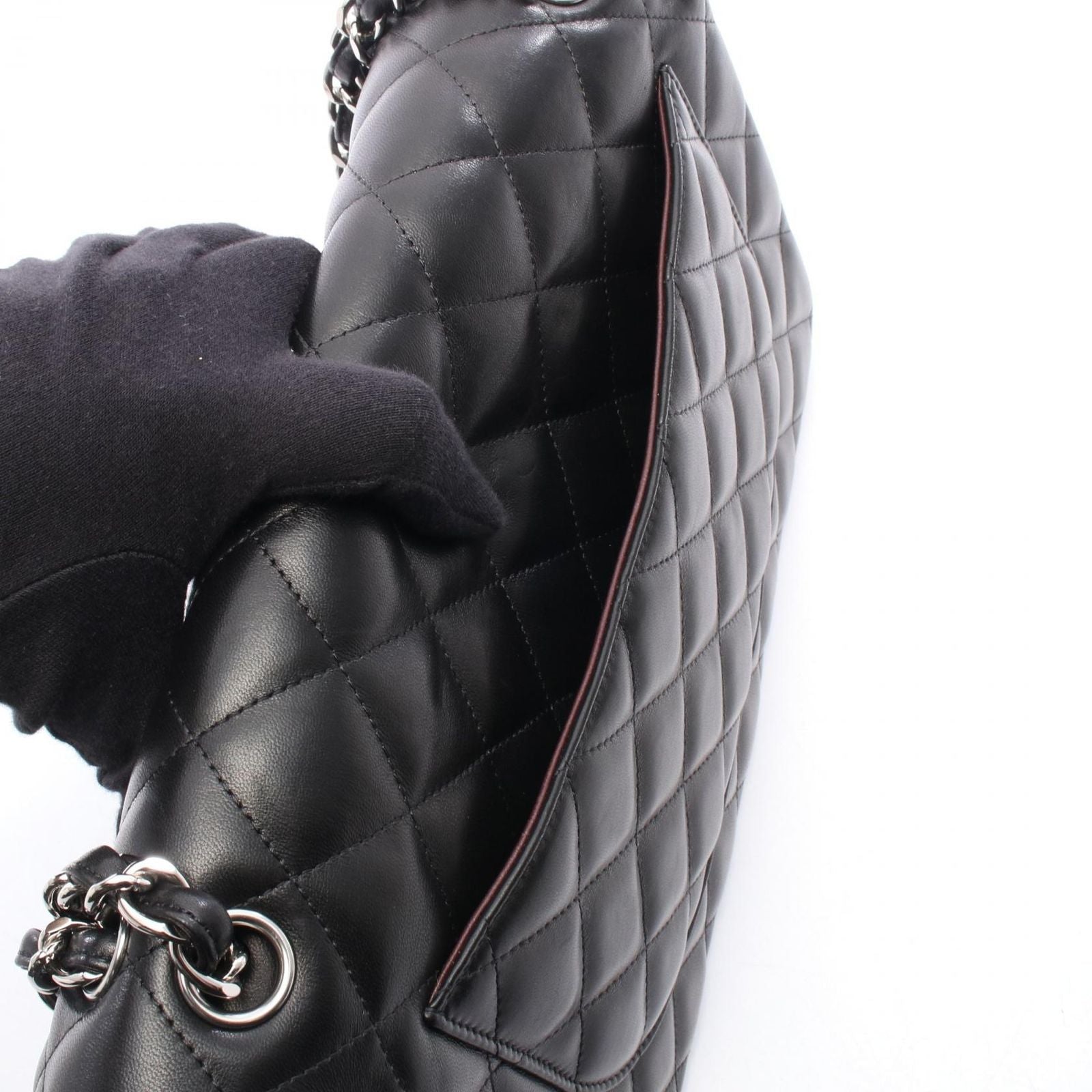 Chanel Shoulder Bag Deca Quilted 30 Classic Large Double Flap Black Lambskin — view 6