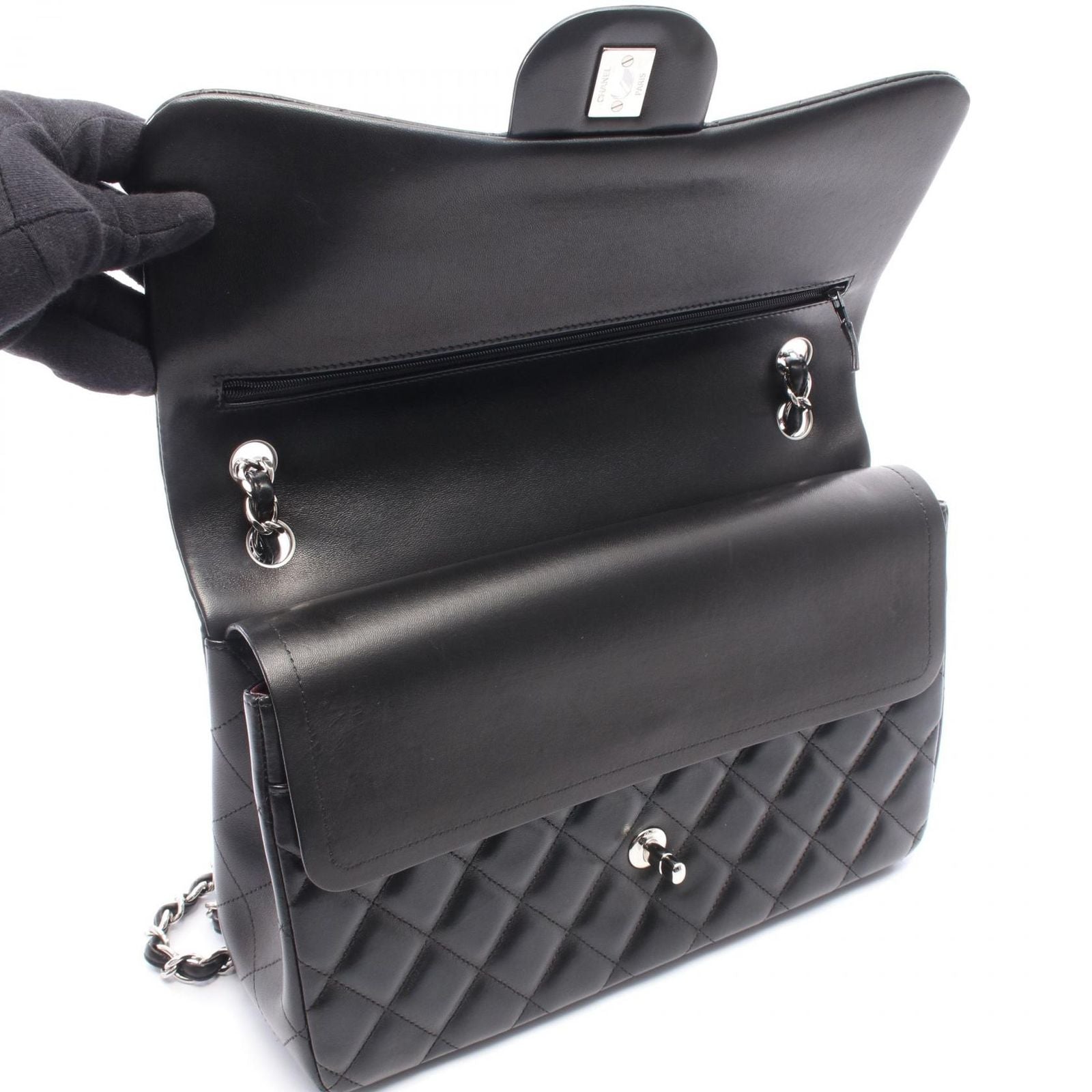 Chanel Shoulder Bag Deca Quilted 30 Classic Large Double Flap Black Lambskin — view 7