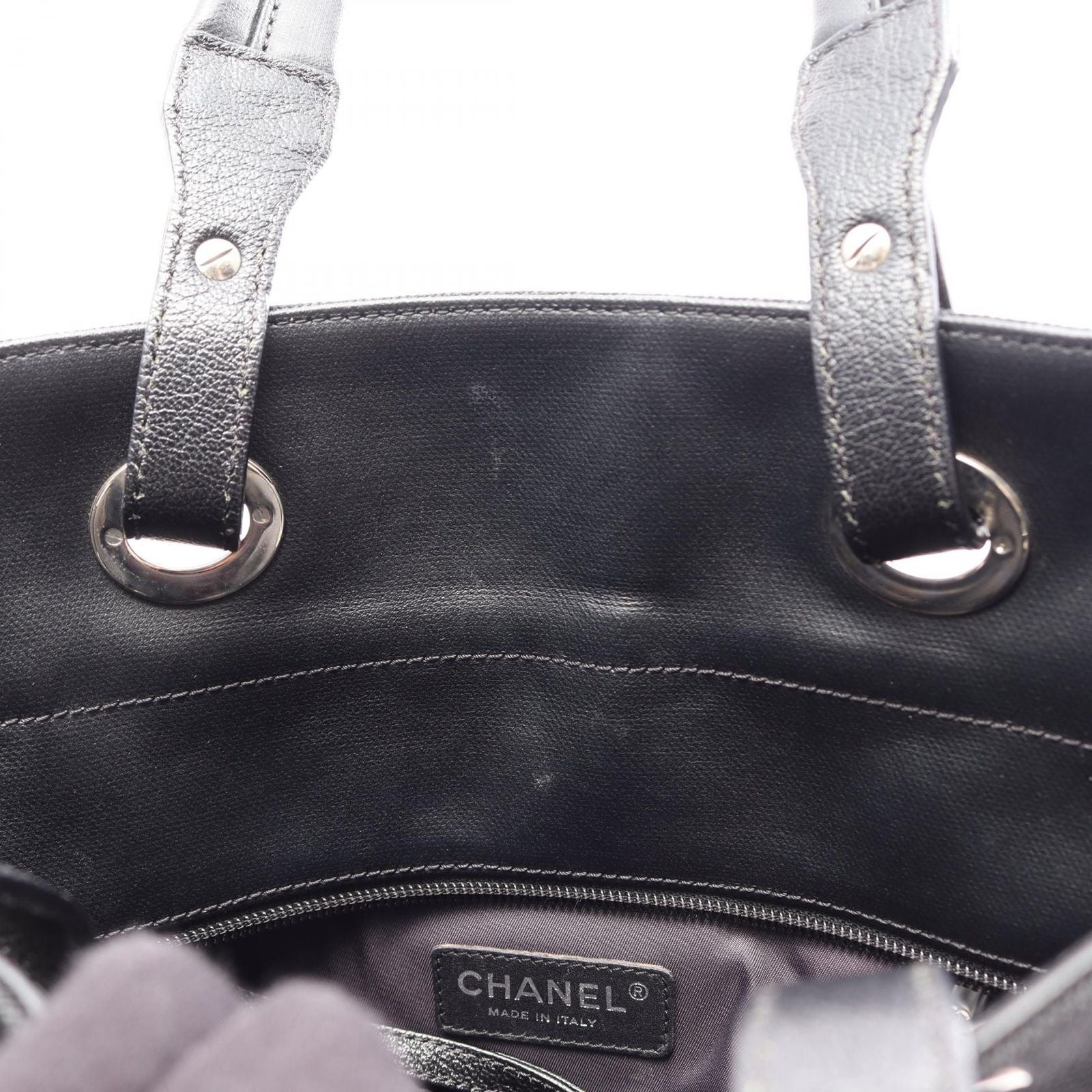 Chanel Tote Paris Biarritz PM Black Canvas Leather PM — view 6