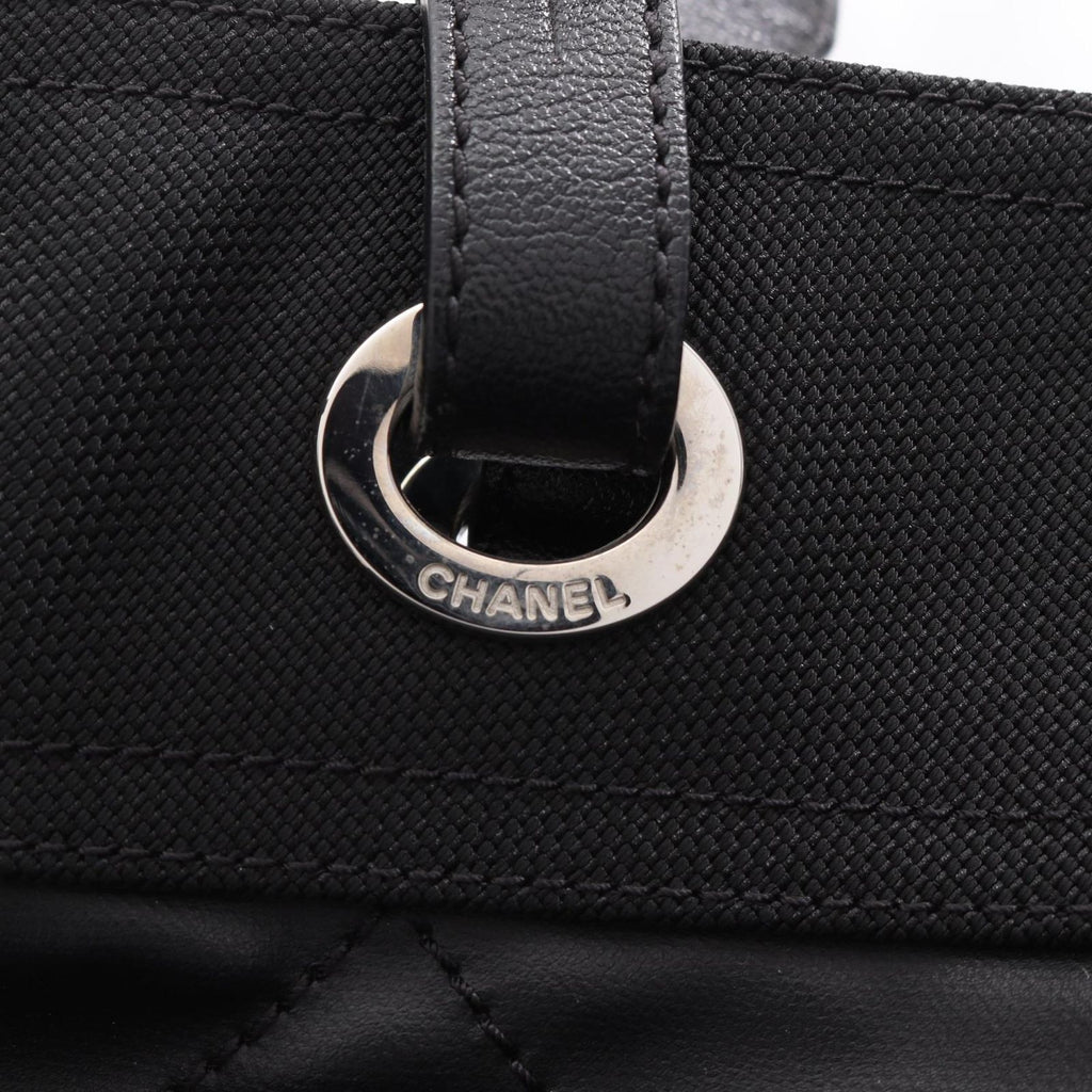 Chanel Tote Paris Biarritz PM Black Canvas Leather PM — view 9