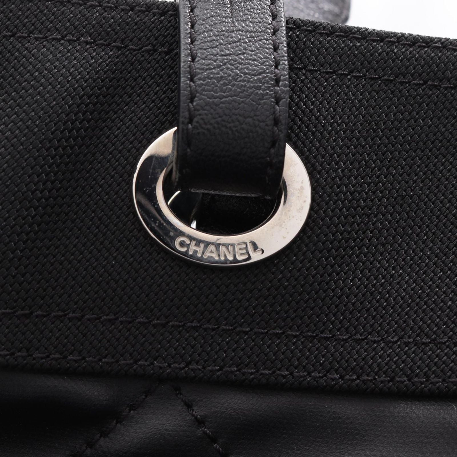 Chanel Tote Paris Biarritz PM Black Canvas Leather PM — view 9