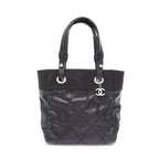 Chanel Tote Paris Biarritz PM Black Canvas Leather PM