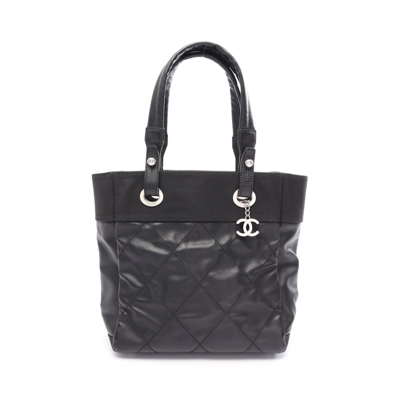 Chanel Tote Paris Biarritz PM Black Canvas Leather PM