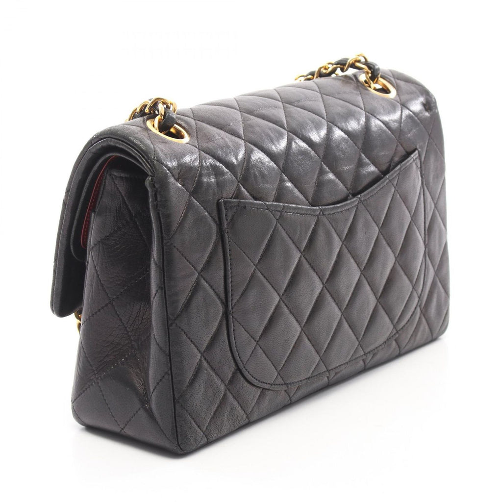 Chanel Shoulder Bag Quilted Double Flap Black Lambskin Chain — view 2