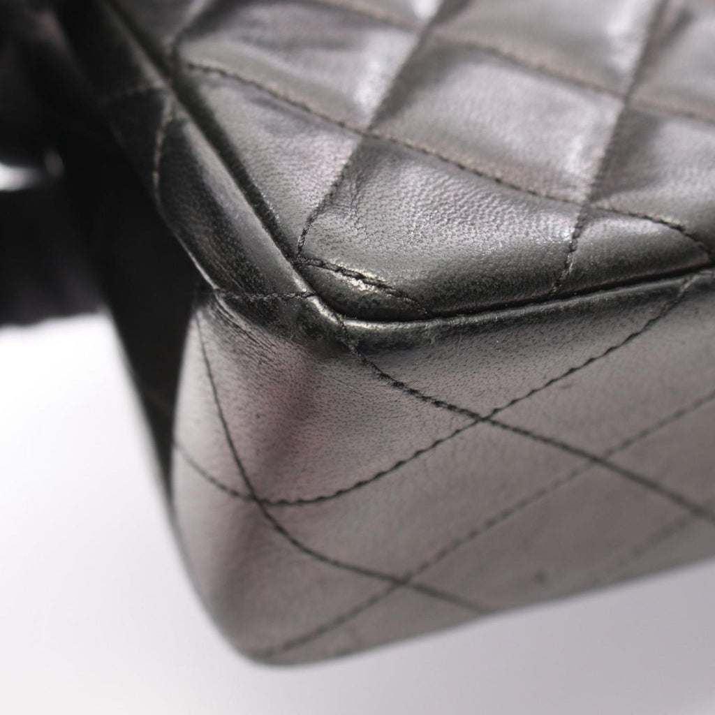 Chanel Shoulder Bag Quilted Double Flap Black Lambskin Chain — view 8