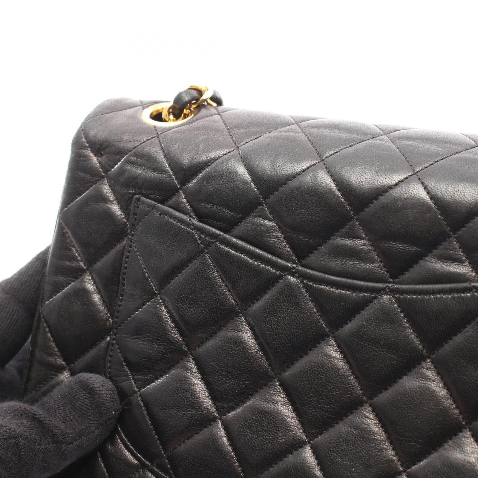 Chanel Shoulder Bag Quilted Double Flap Black Lambskin Chain — view 9