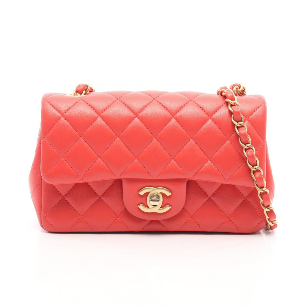 Chanel Shoulder Bag Mini Quilted 20 Red Lambskin Chain