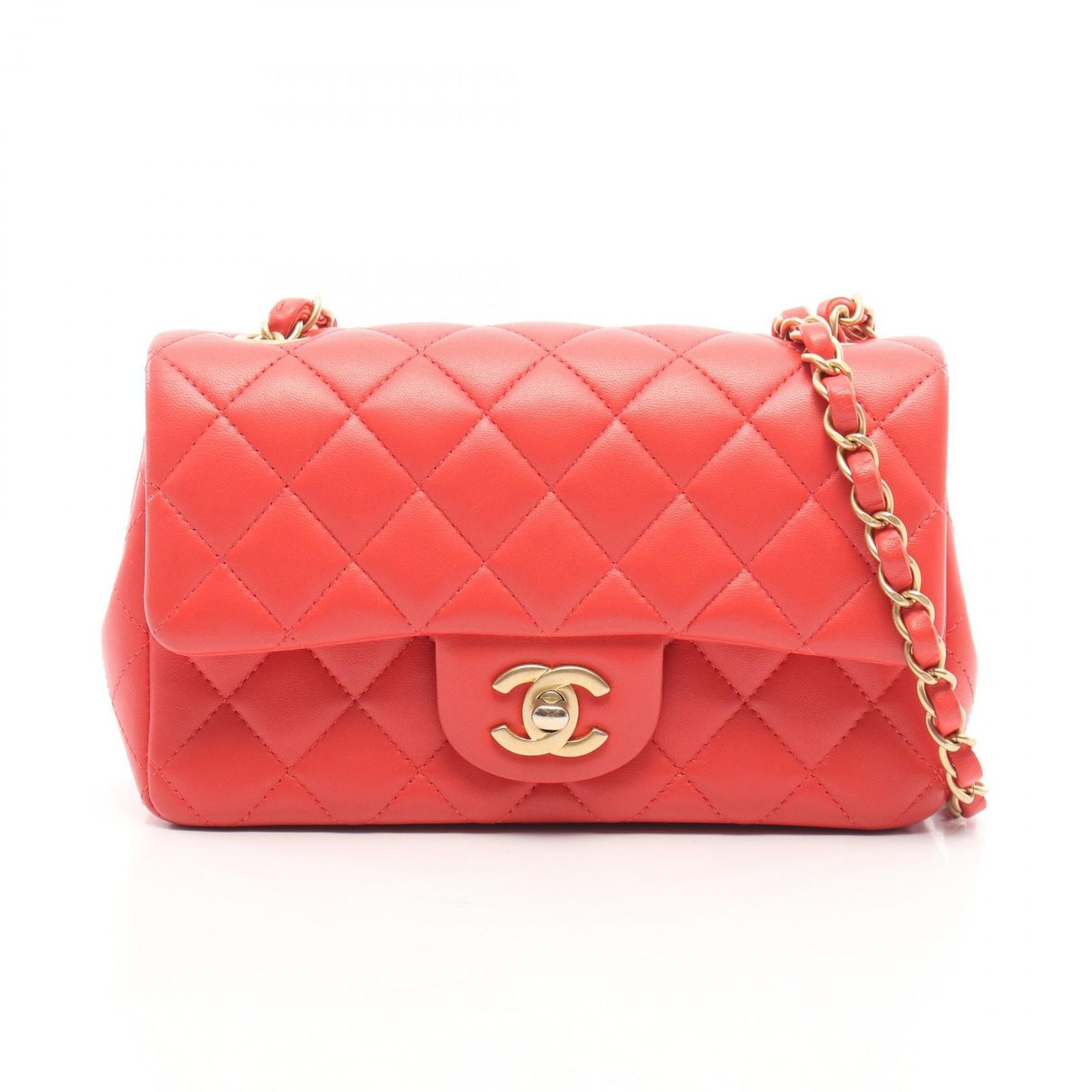 Chanel Shoulder Bag Mini Quilted 20 Red Lambskin Chain