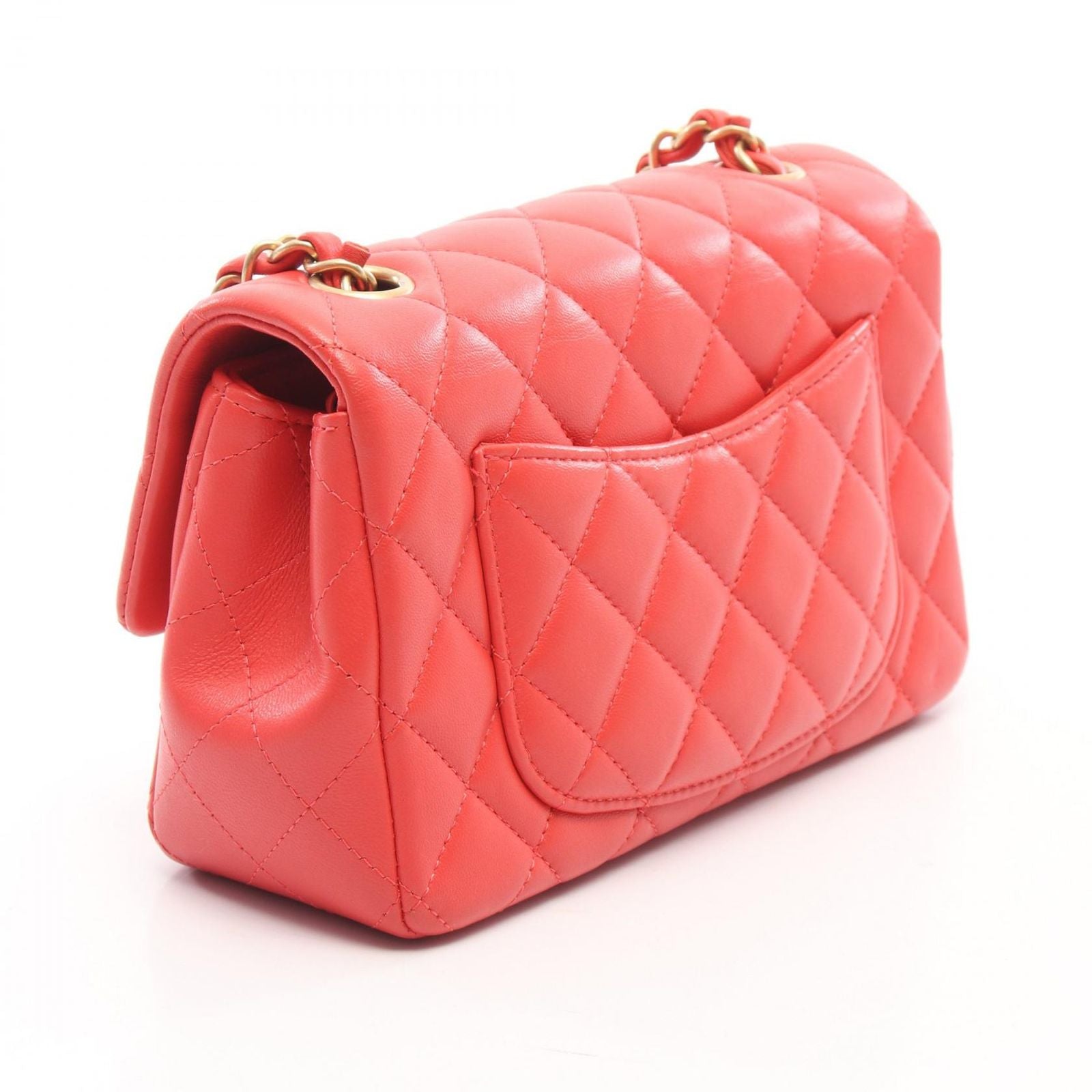 Chanel Shoulder Bag Mini Quilted 20 Red Lambskin Chain — view 2