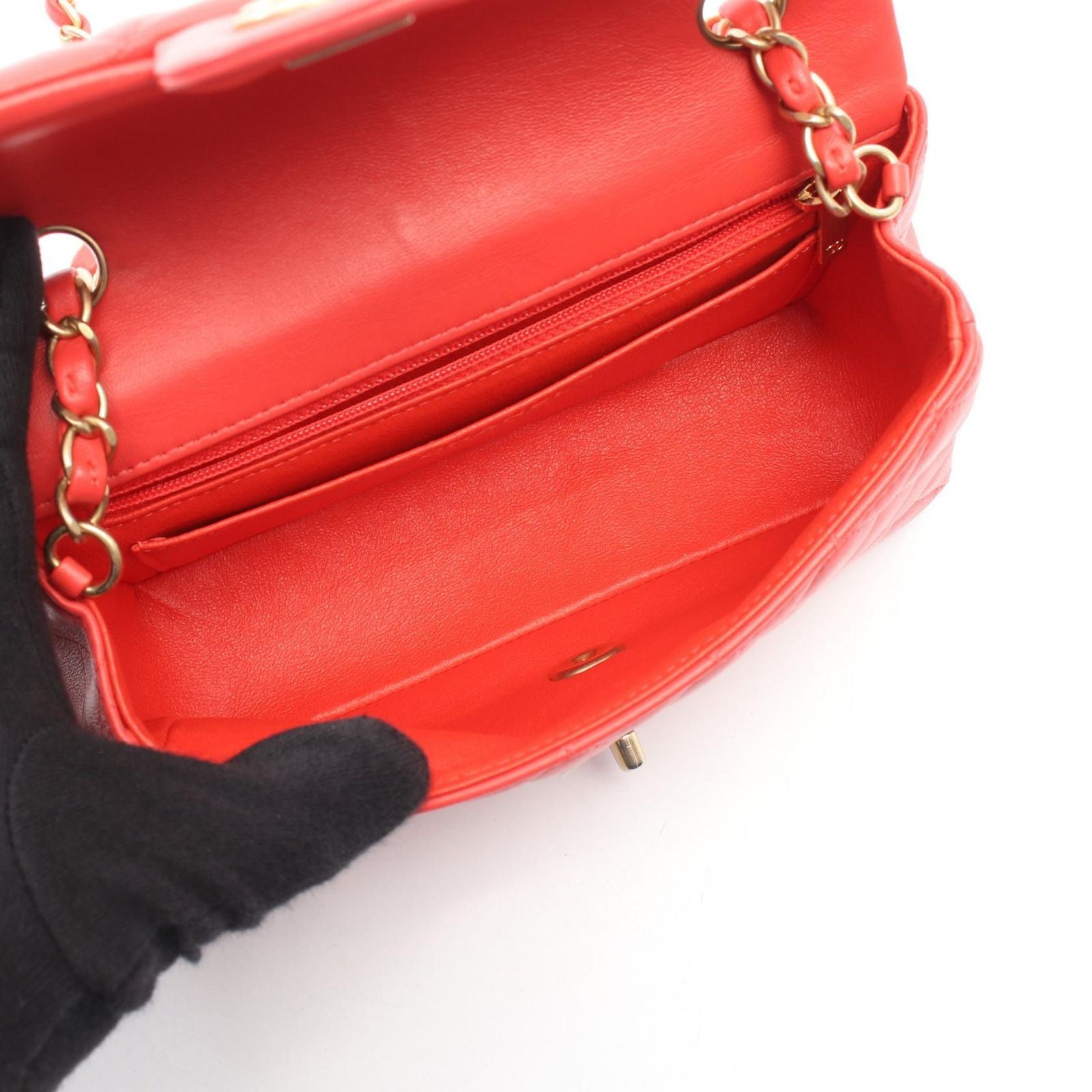 Chanel Shoulder Bag Mini Quilted 20 Red Lambskin Chain — view 3