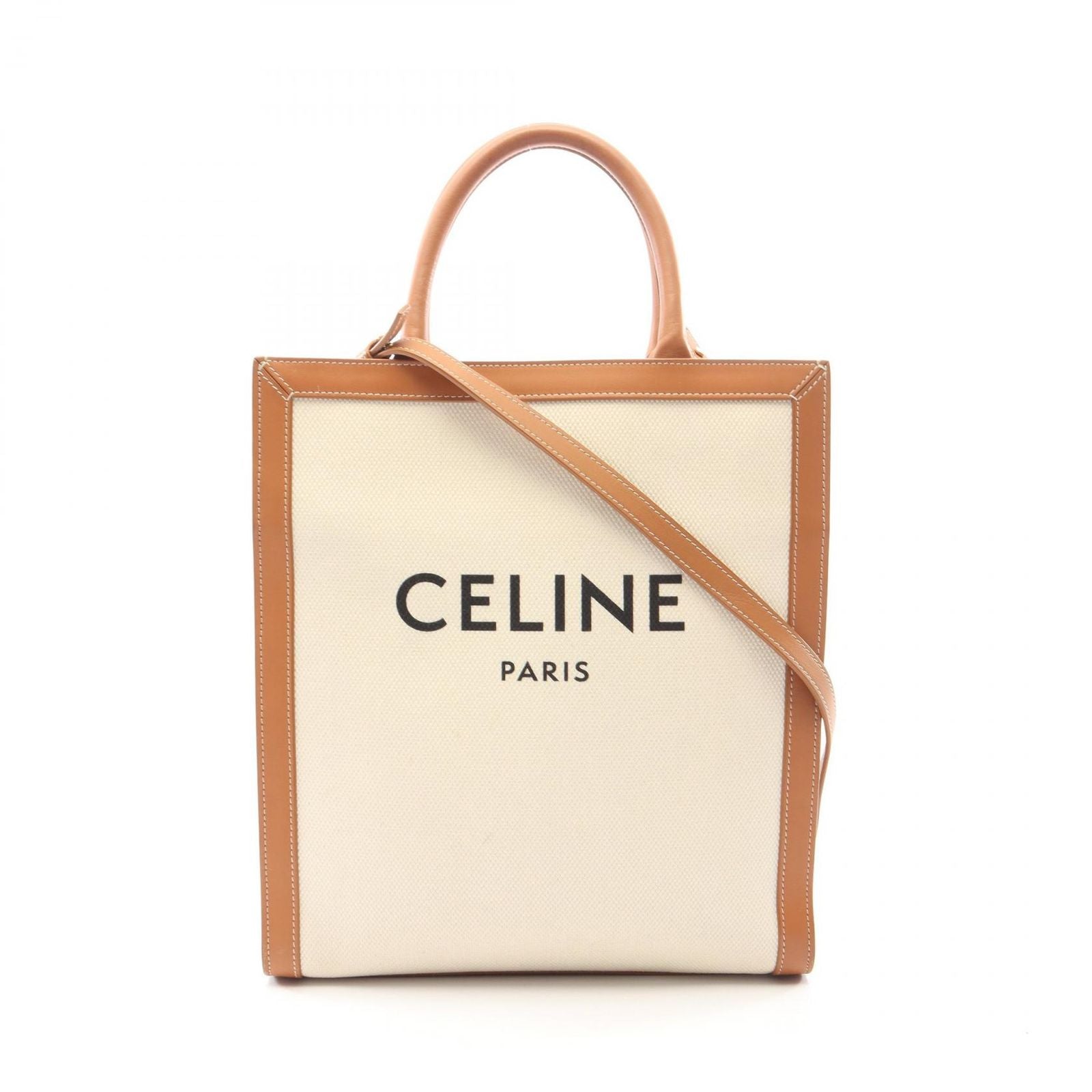 Celine Tote Small Vertical Cover 2-Way Natural Beige Canvas Leather