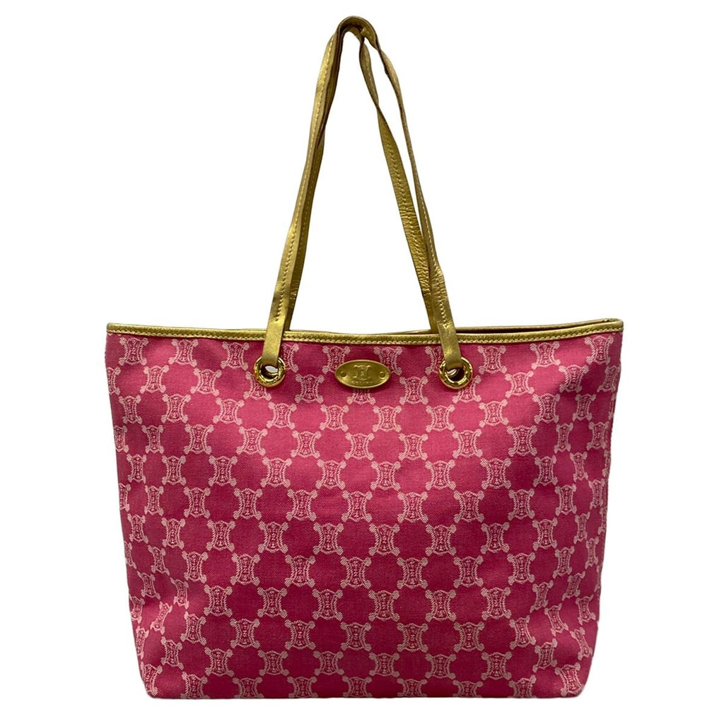 Celine Tote Paris Macadam Pink White Gold Leather