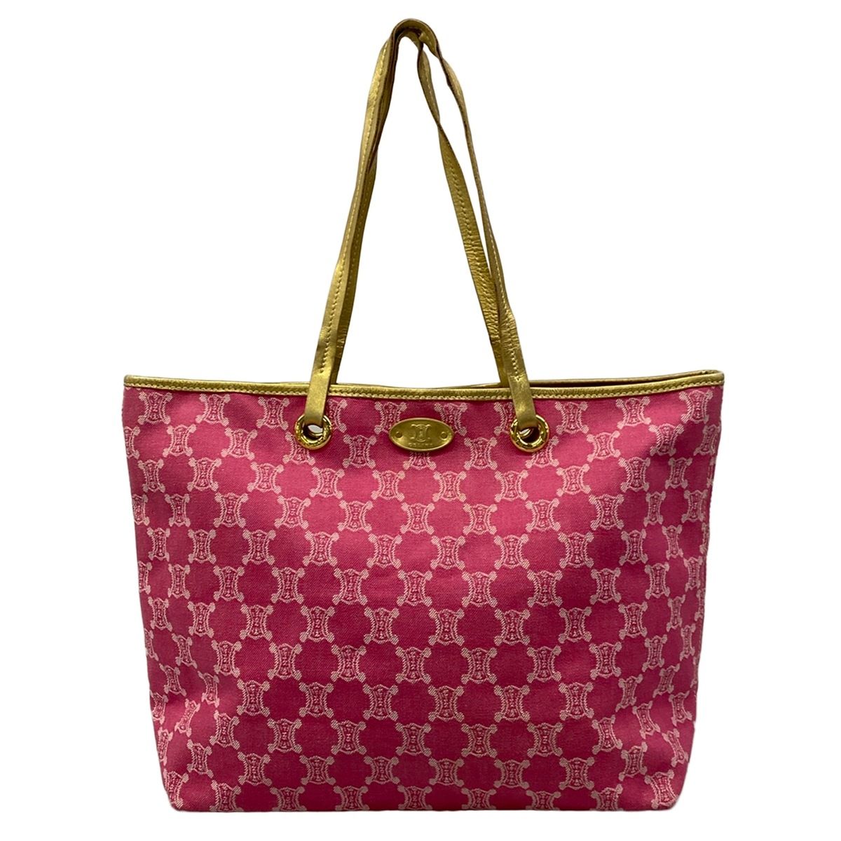 Celine Tote Paris Macadam Pink White Gold Leather