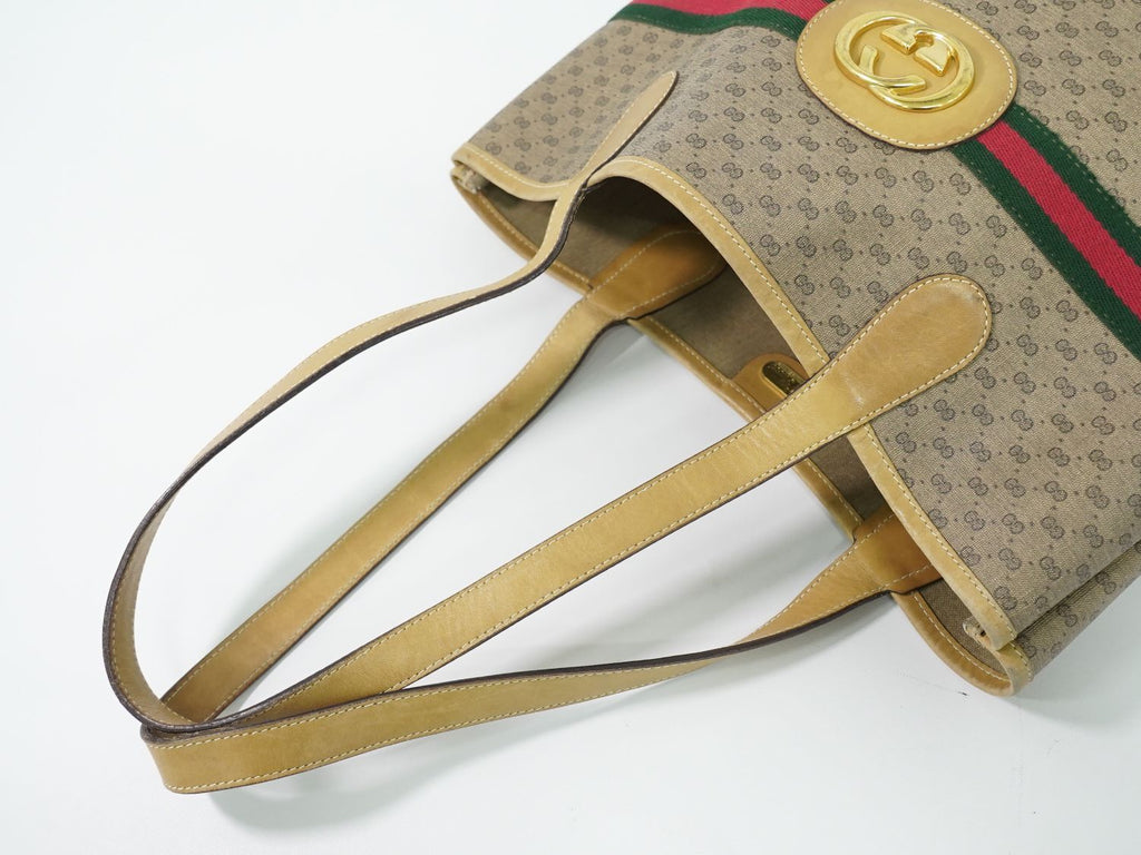 Gucci Vintage Sherry Line Interlocking Micro GG Shoulder Bag Tote Beige — view 4