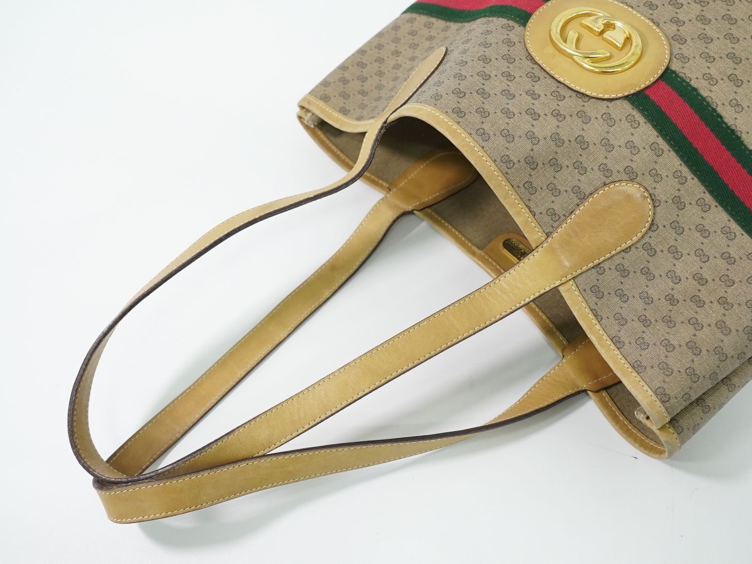 Gucci Vintage Sherry Line Interlocking Micro GG Shoulder Bag Tote Beige — view 4