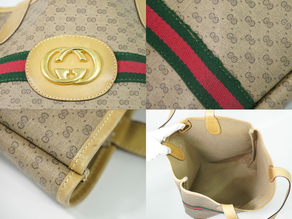 Gucci Vintage Sherry Line Interlocking Micro GG Shoulder Bag Tote Beige — view 8