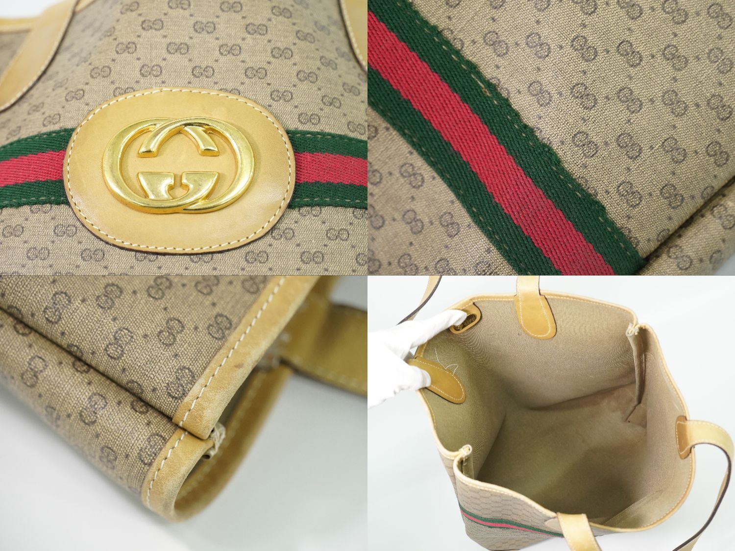 Gucci Vintage Sherry Line Interlocking Micro GG Shoulder Bag Tote Beige — view 8