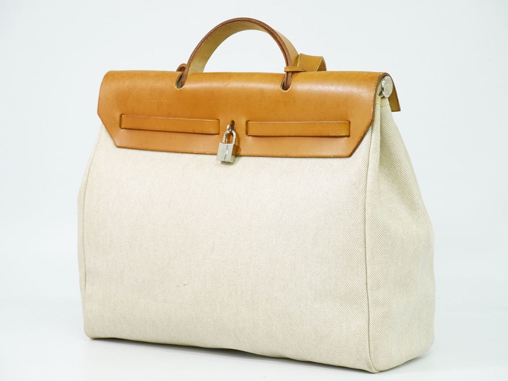 Hermes Herbag MM 2-Way Shoulder Bag Canvas Leather Beige — view 2