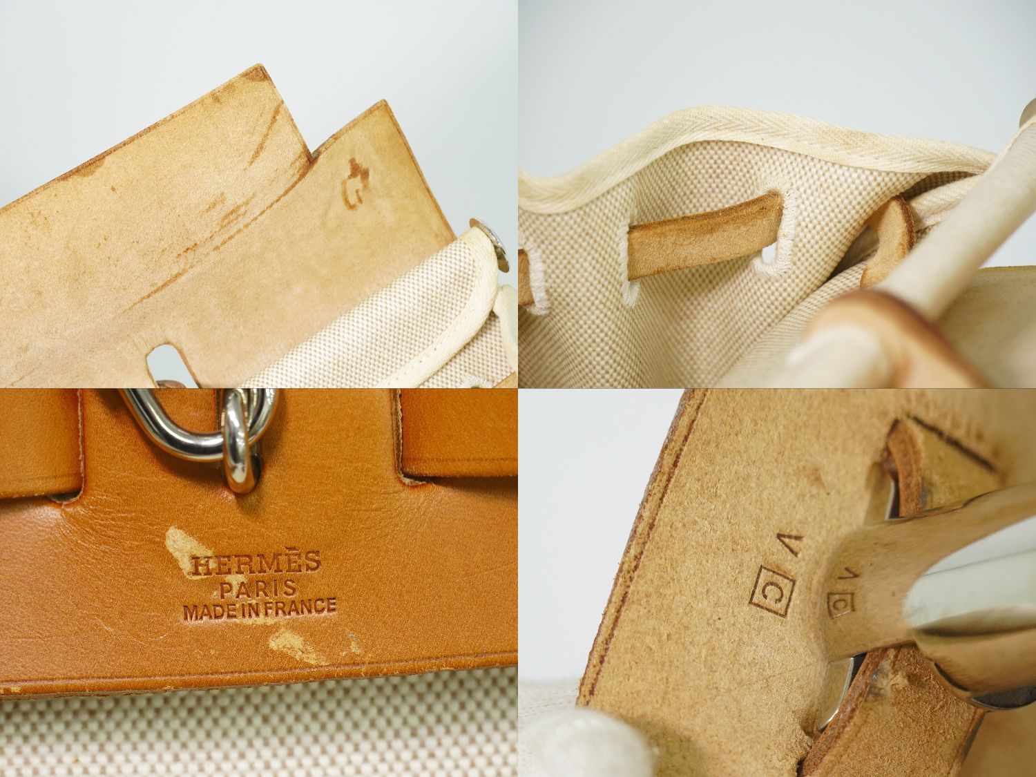 Hermes Herbag MM 2-Way Shoulder Bag Canvas Leather Beige — view 9