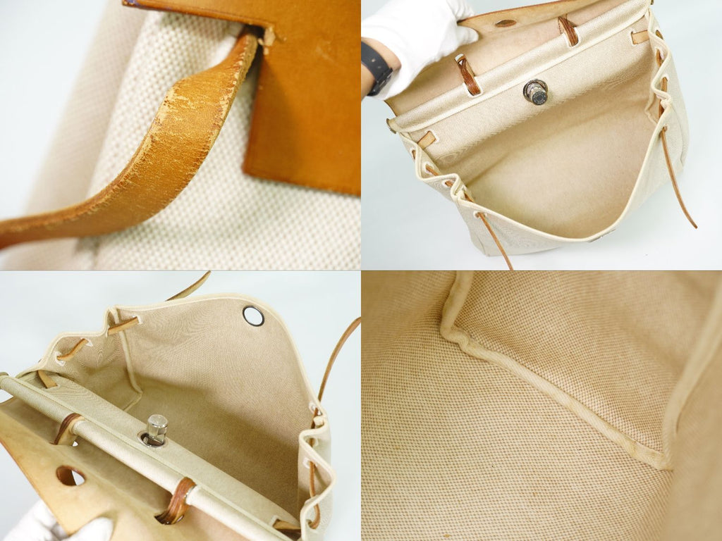 Hermes Herbag MM 2-Way Shoulder Bag Canvas Leather Beige — view 8