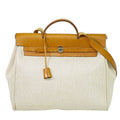Hermes Herbag MM 2-Way Shoulder Bag Canvas Leather Beige
