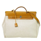 Hermes Herbag MM 2-Way Shoulder Bag Canvas Leather Beige