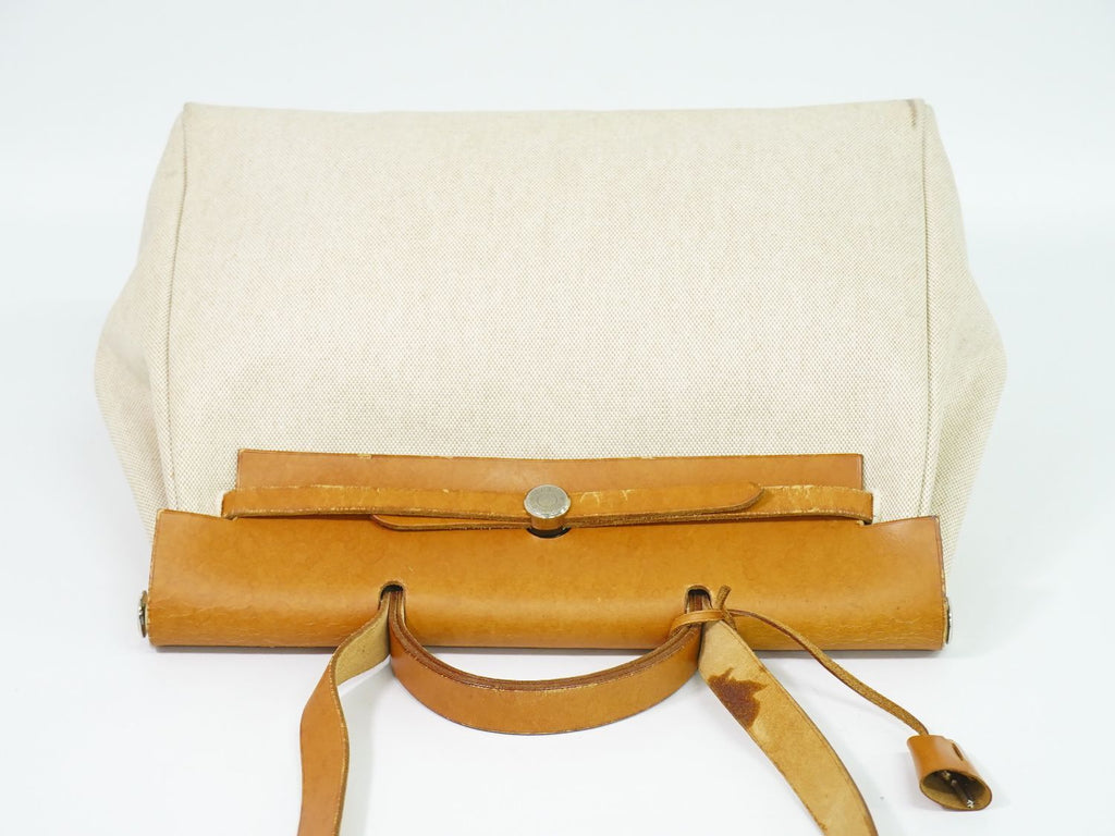 Hermes Herbag MM 2-Way Shoulder Bag Canvas Leather Beige — view 5