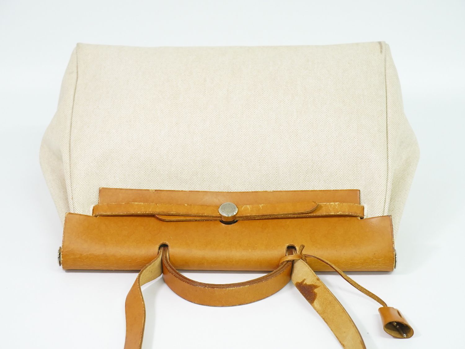 Hermes Herbag MM 2-Way Shoulder Bag Canvas Leather Beige — view 5
