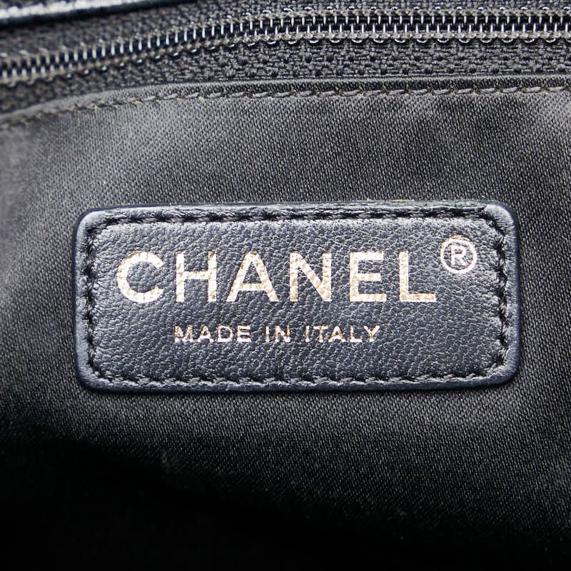 Chanel Quilted CC Logo Tote Shoulder Bag Black Caviar Leather
