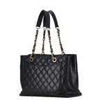 Chanel Quilted CC Logo Tote Shoulder Bag Black Caviar Leather
