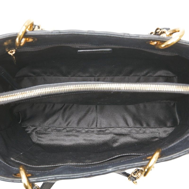 Chanel Quilted CC Logo Tote Shoulder Bag Black Caviar Leather