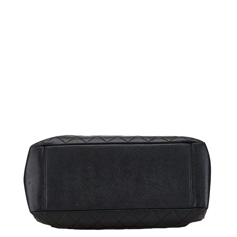 Chanel Quilted CC Logo Tote Shoulder Bag Black Caviar Leather