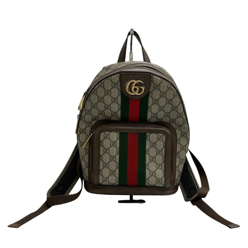 Gucci GG Supreme Ophidia Beige Gold Leather Backpack