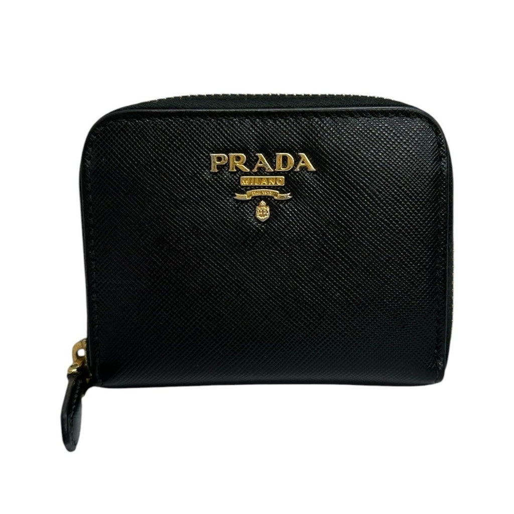 Prada Saffiano Black Gold Leather Coin Case