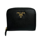 Prada Saffiano Black Gold Leather Coin Case