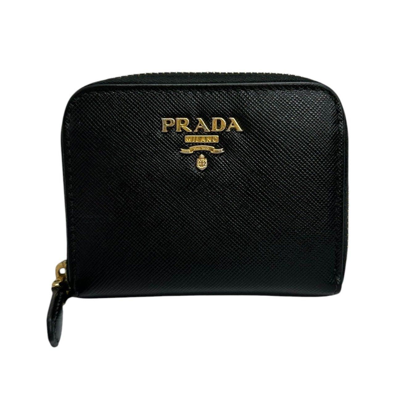 Prada Saffiano Black Gold Leather Coin Case