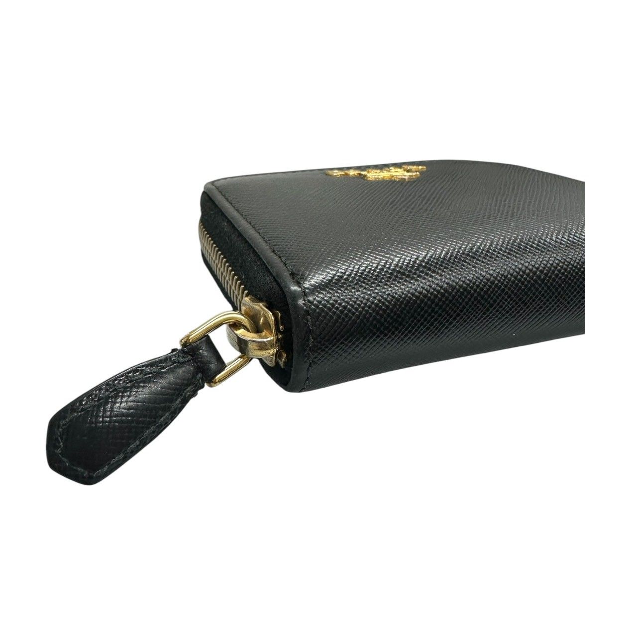 Prada Saffiano Black Gold Leather Coin Case — view 7