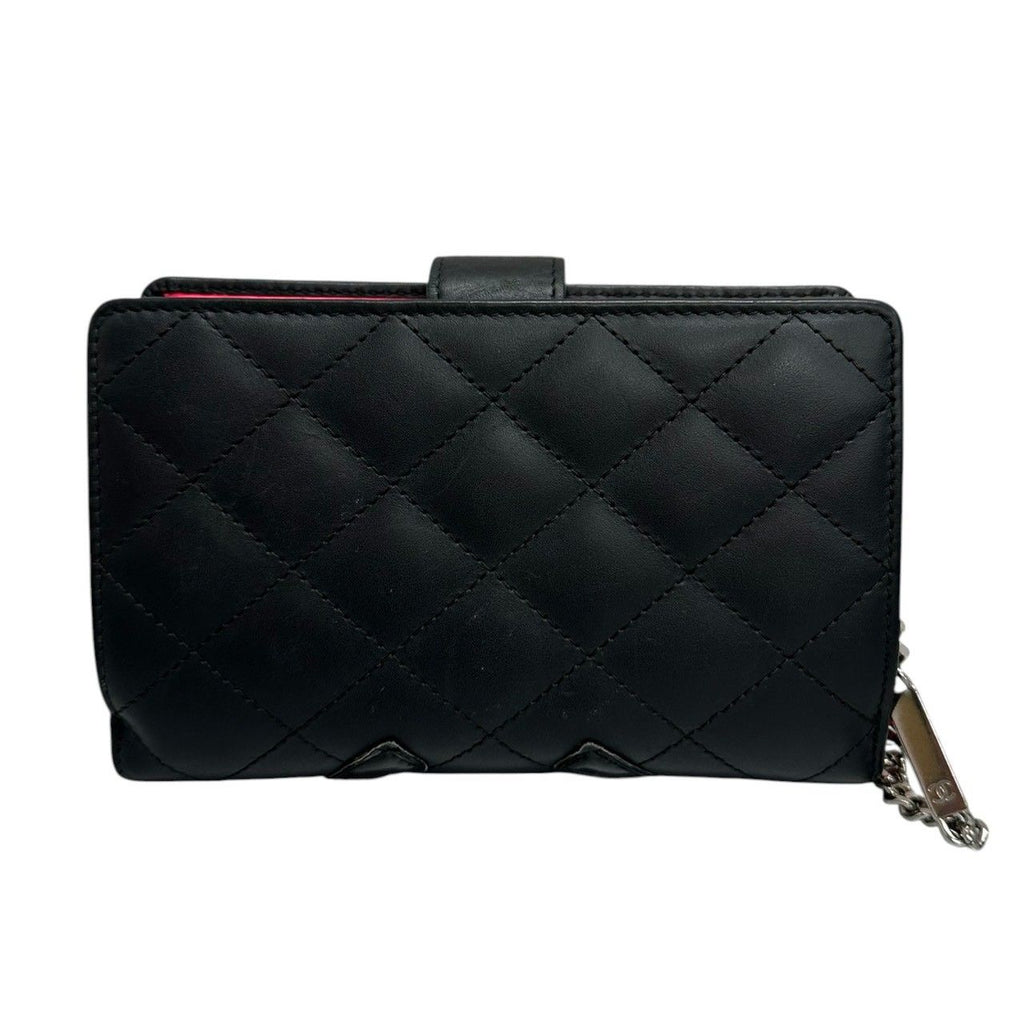 Chanel Cambon Line CC Logo Black Pink Silver Leather Bifold Wallet — view 2
