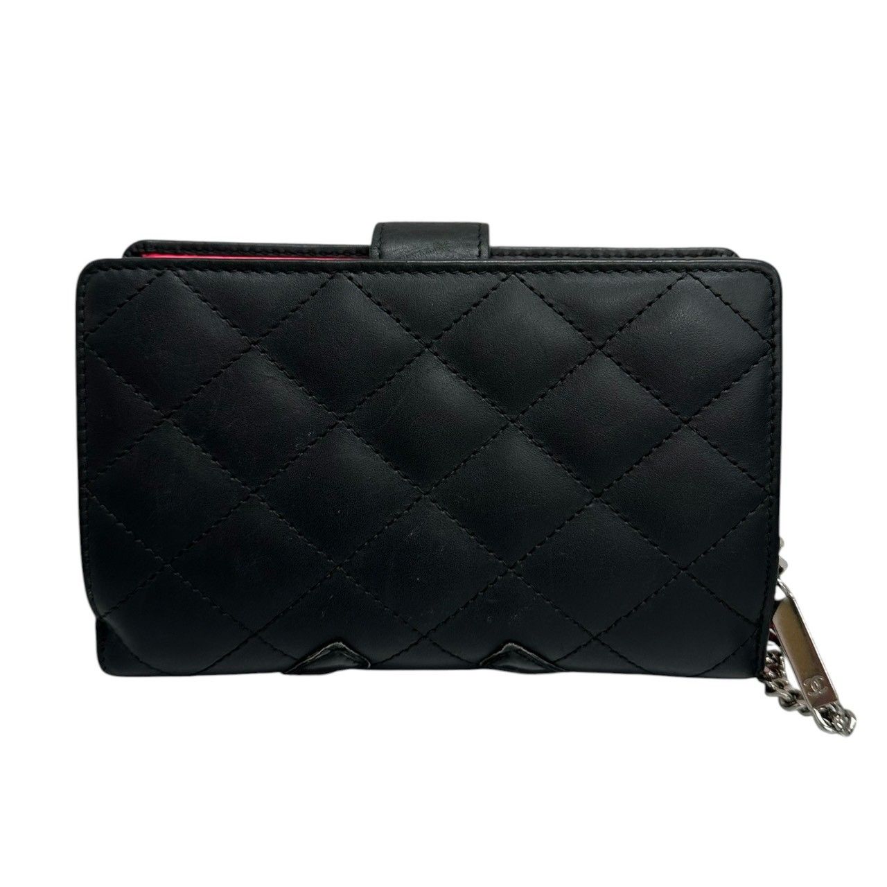 Chanel Cambon Line CC Logo Black Pink Silver Leather Bifold Wallet — view 2