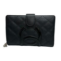 Chanel Cambon Line CC Logo Black Pink Silver Leather Bifold Wallet