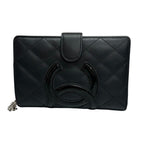 Chanel Cambon Line CC Logo Black Pink Silver Leather Bifold Wallet