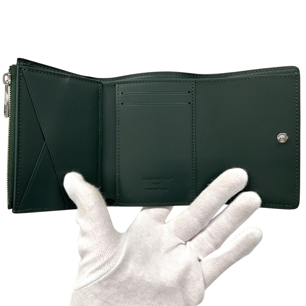 Louis Vuitton Wallet Aerogram Trifold Wax Calf Leather Victor Forest Green — view 4