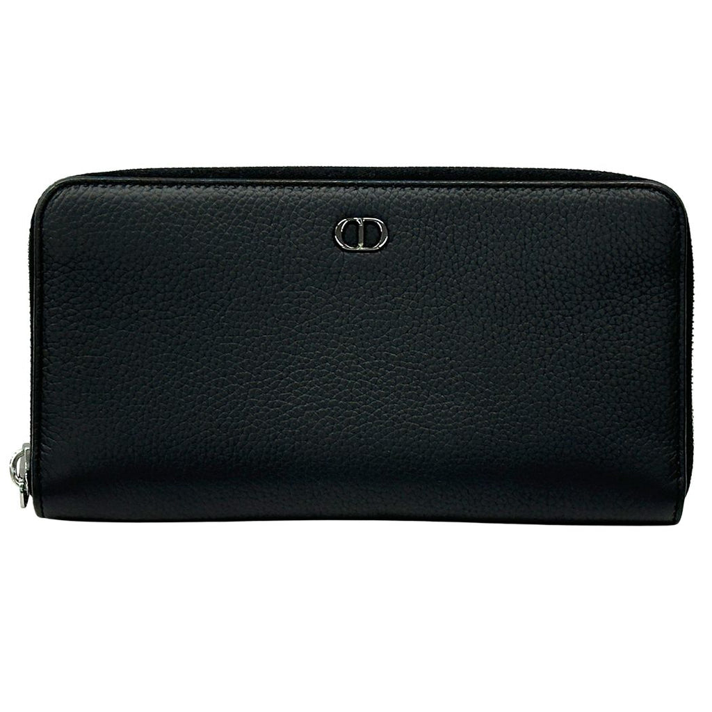 Dior Wallet CD Icon Leather Long Zip Black Logo Simple