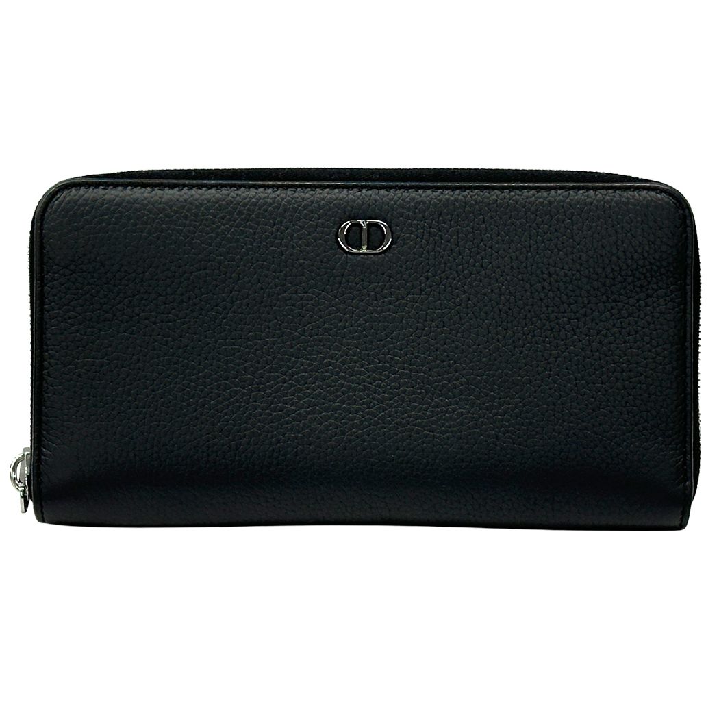 Dior Wallet CD Icon Leather Long Zip Black Logo Simple