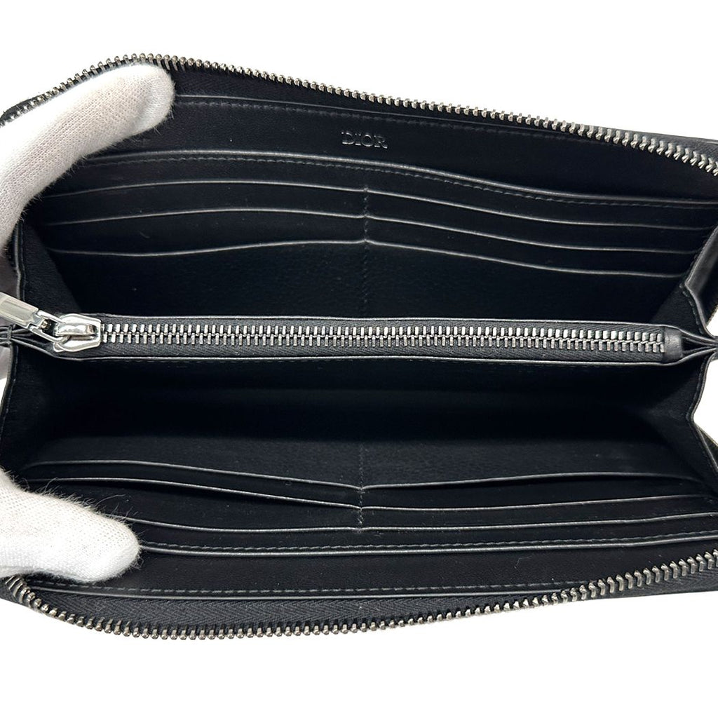 Dior Wallet CD Icon Leather Long Zip Black Logo Simple — view 4