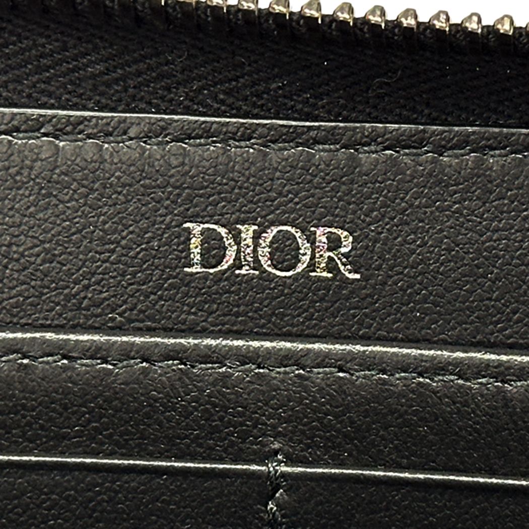 Dior Wallet CD Icon Leather Long Zip Black Logo Simple — view 5