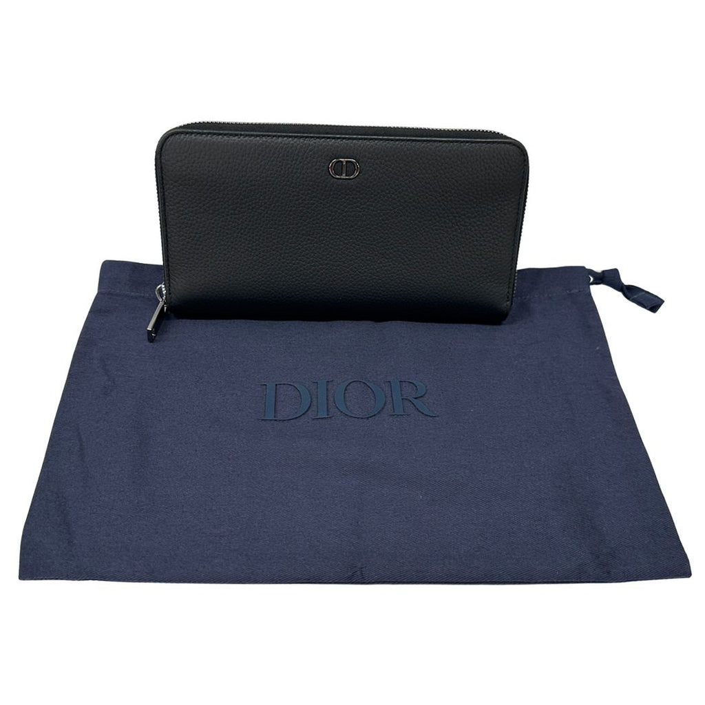Dior Wallet CD Icon Leather Long Zip Black Logo Simple — view 6