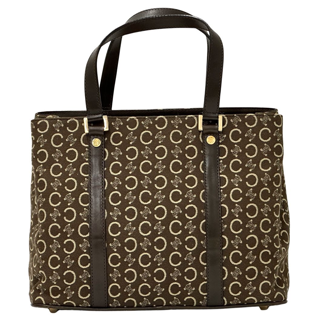 Celine Bag C Blason Handbag Canvas Brown Handle