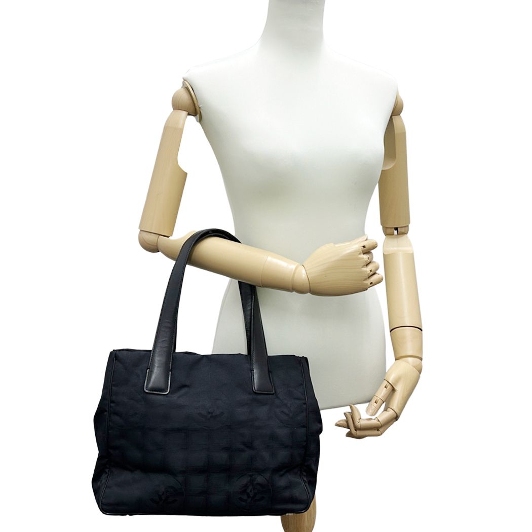 Chanel New Travel Tote PM Nylon Black Gold Shoulder — view 8